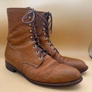Rare Vintage Justin 532 Men's Brown Pebbled Leather Lace-up Boots, Size 11, EUC